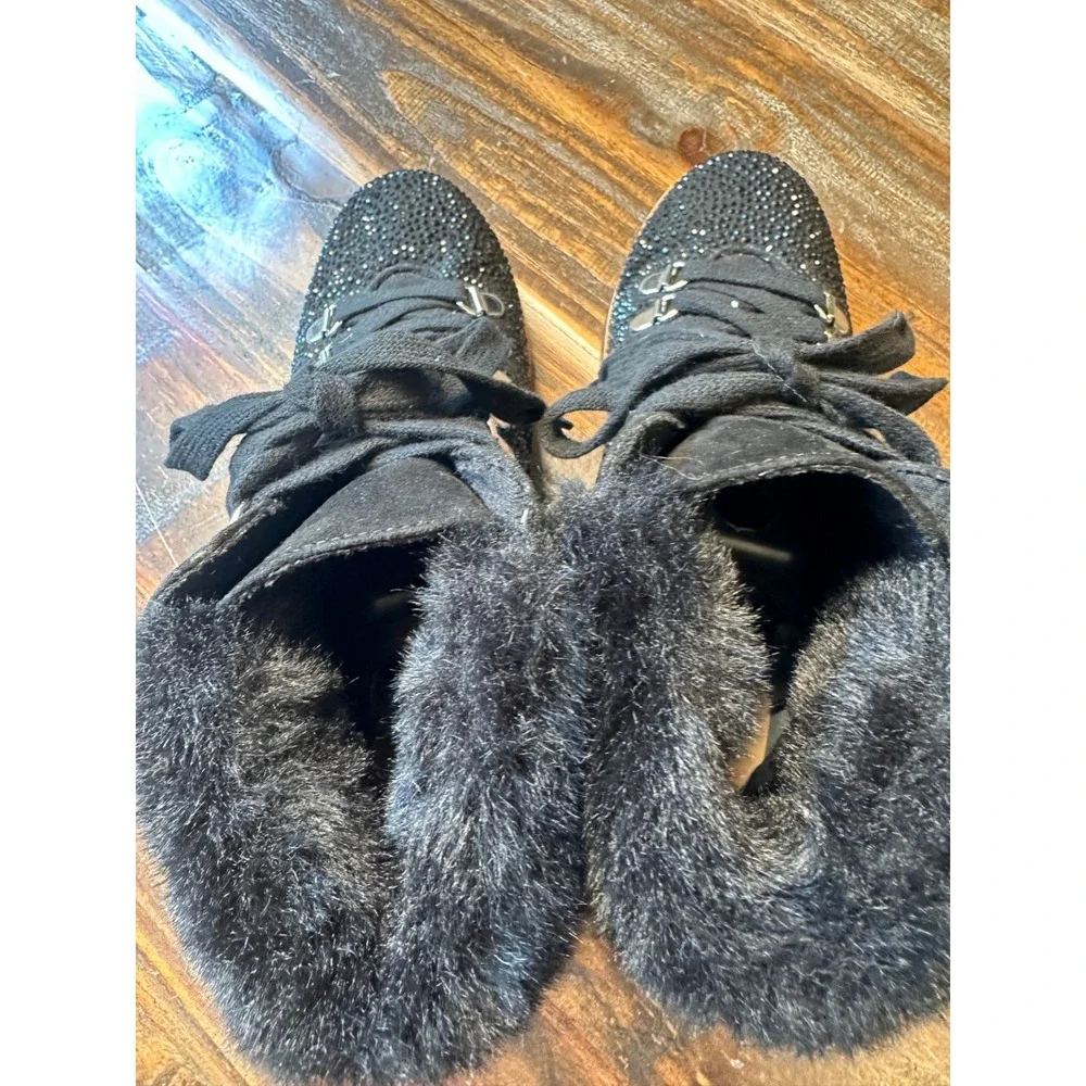 INC International Concepts Pravale 3 Black Rhinestone Faux Fur Hiker Boots 5.5M